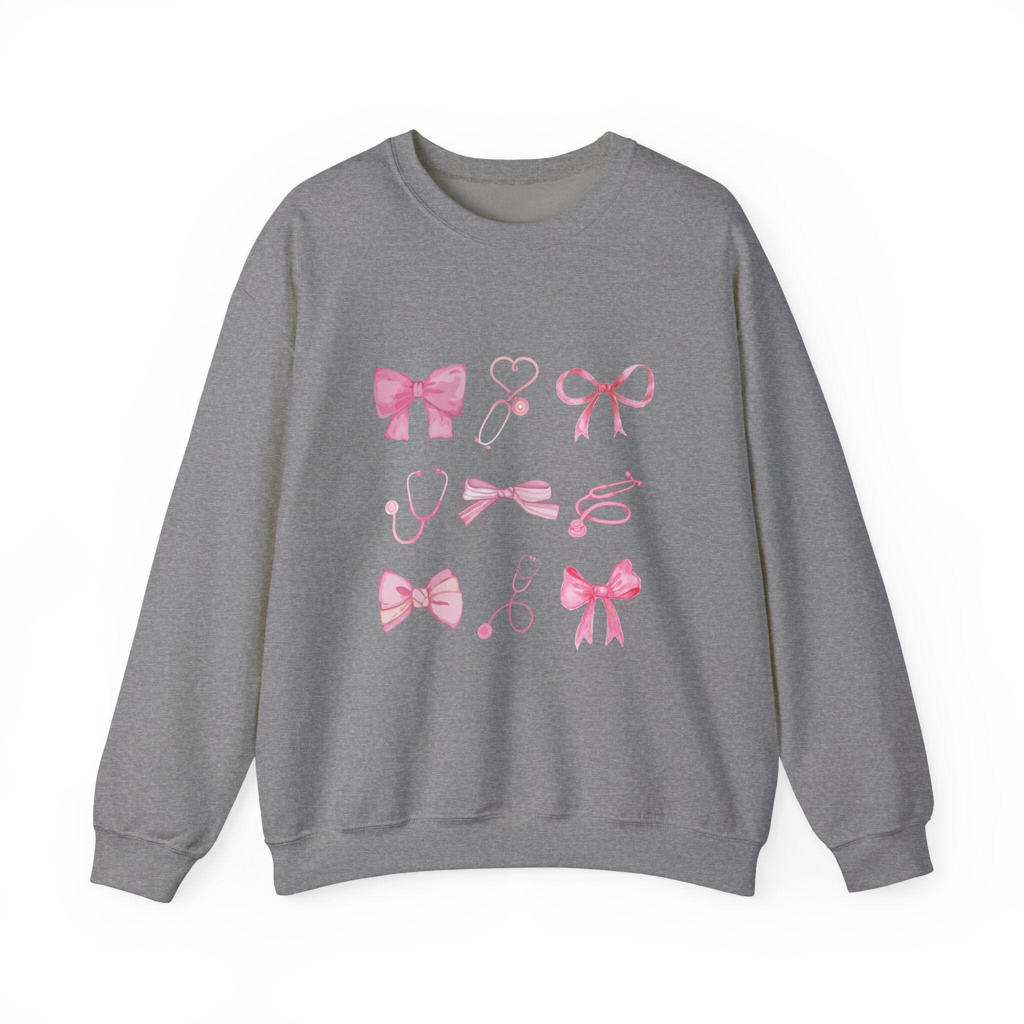 Coquette Bow Stethoscope Graphic Crewneck Sweatshirt Printify Graphite Heather S 