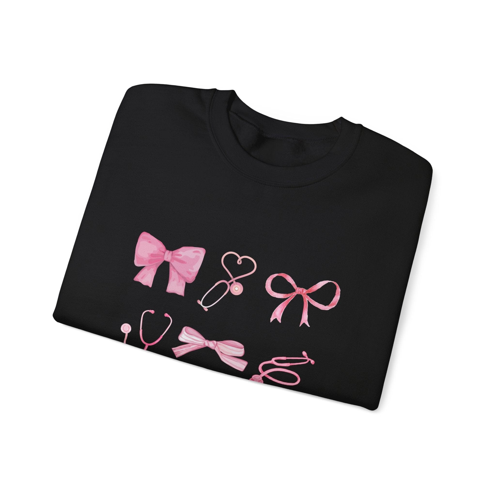 Coquette Bow Stethoscope Graphic Crewneck Sweatshirt Printify 