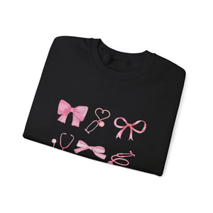 Coquette Bow Stethoscope Graphic Crewneck Sweatshirt Printify 