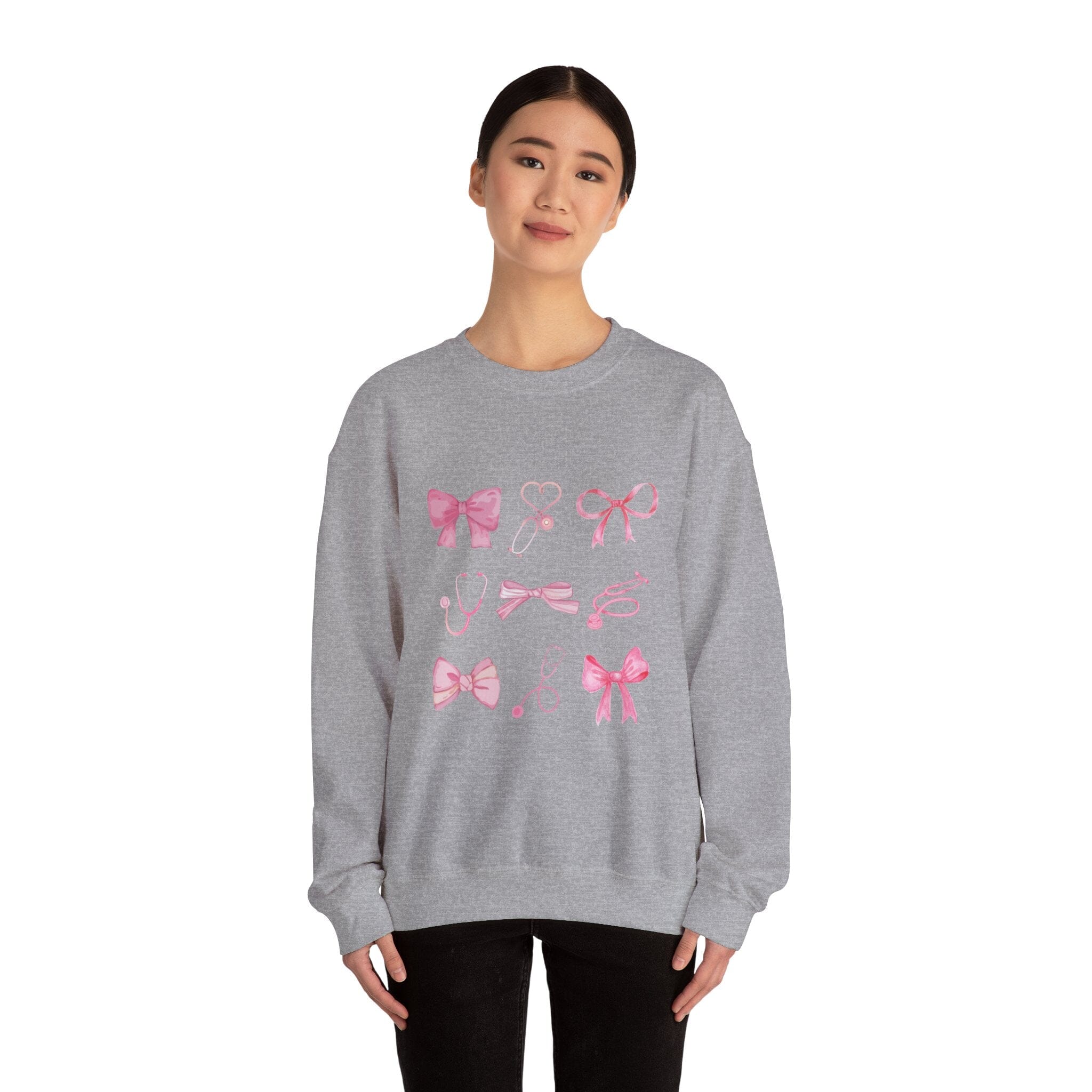 Coquette Bow Stethoscope Graphic Crewneck Sweatshirt Printify 