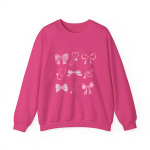 Coquette Bow Stethoscope Graphic Crewneck Sweatshirt Printify Heliconia S 