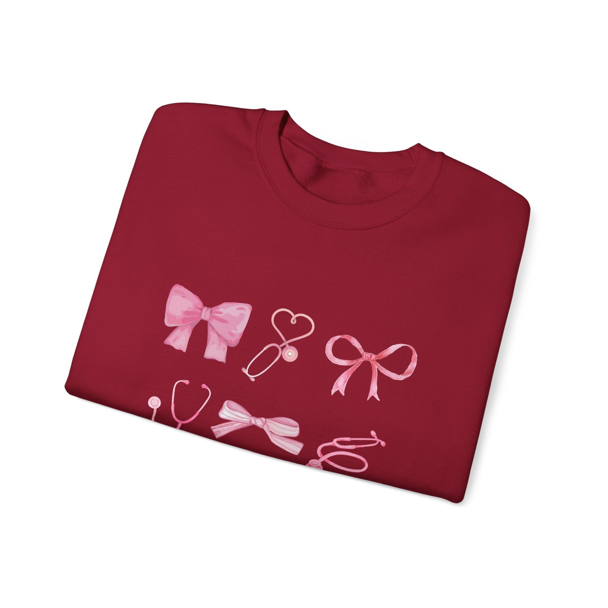 Coquette Bow Stethoscope Graphic Crewneck Sweatshirt Printify 