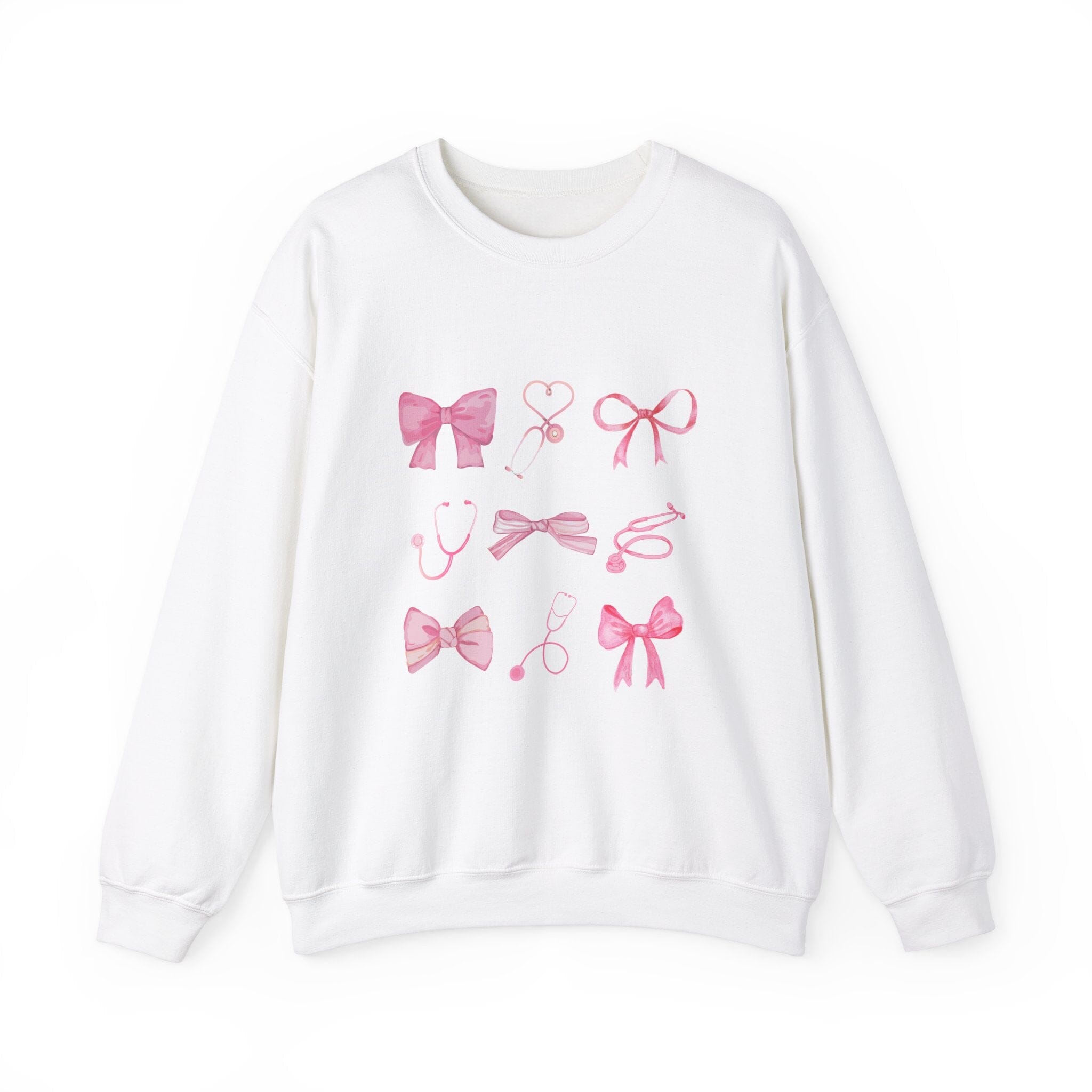 Coquette Bow Stethoscope Graphic Crewneck Sweatshirt Printify White S 