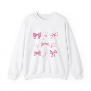 Coquette Bow Stethoscope Graphic Crewneck Sweatshirt Printify White S 