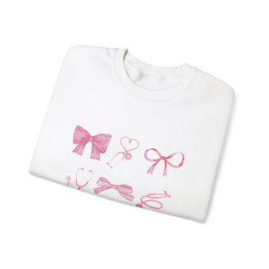 Coquette Bow Stethoscope Graphic Crewneck Sweatshirt Printify 