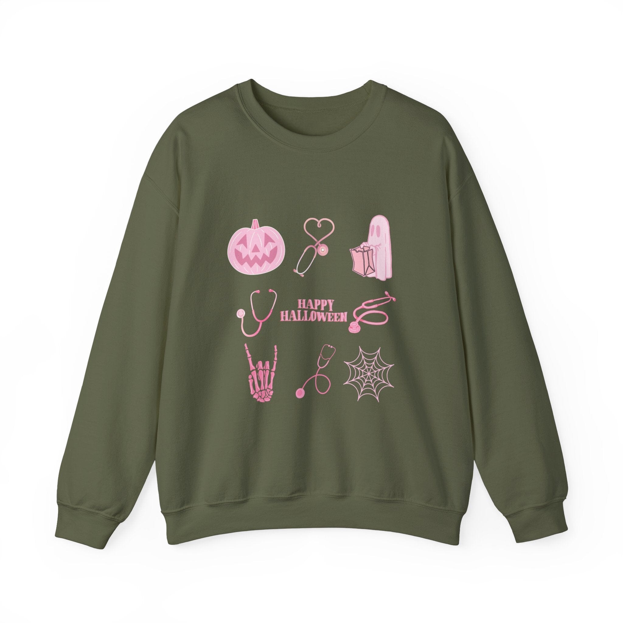 Halloween Stethoscope Graphic Crewneck Sweatshirt Sweatshirt Printify Military Green S 