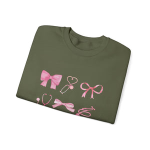 Coquette Bow Stethoscope Graphic Crewneck Sweatshirt Printify 