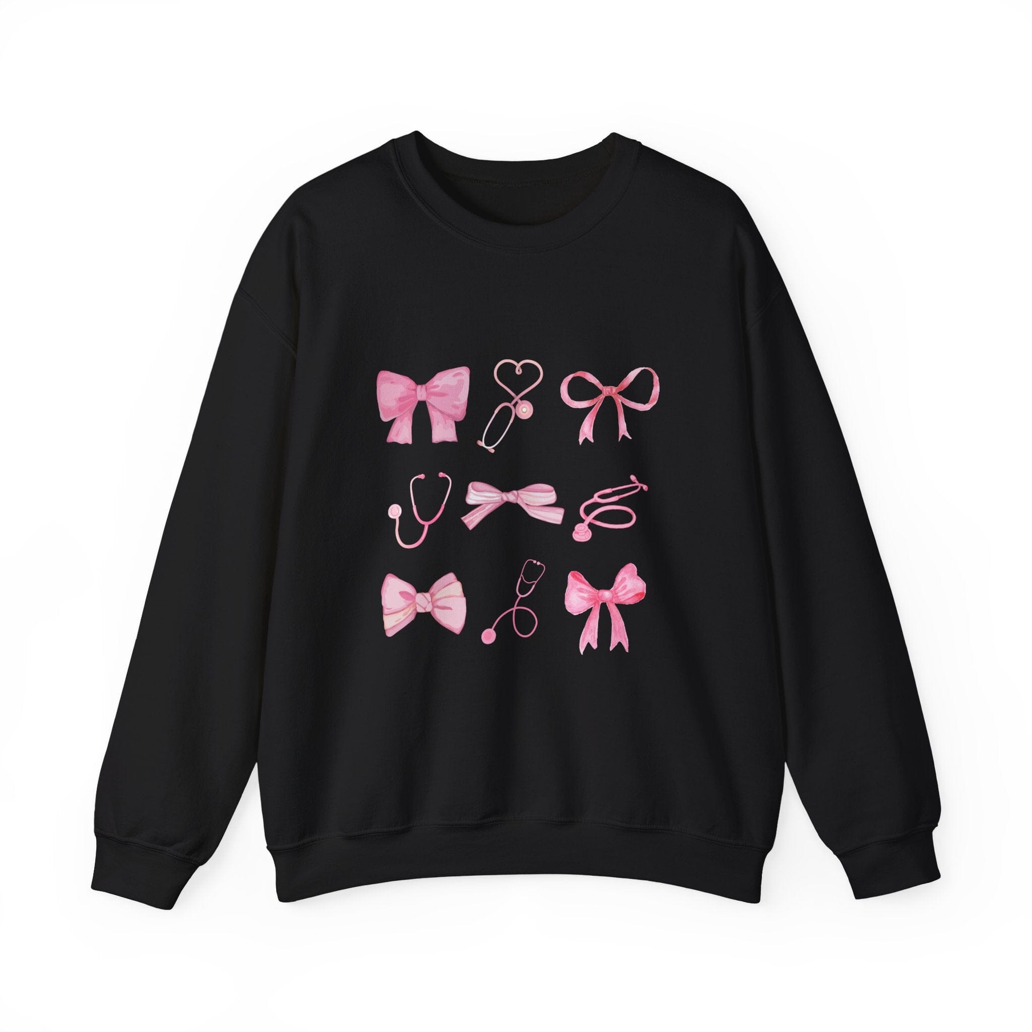 Coquette Bow Stethoscope Graphic Crewneck Sweatshirt Printify Black S 