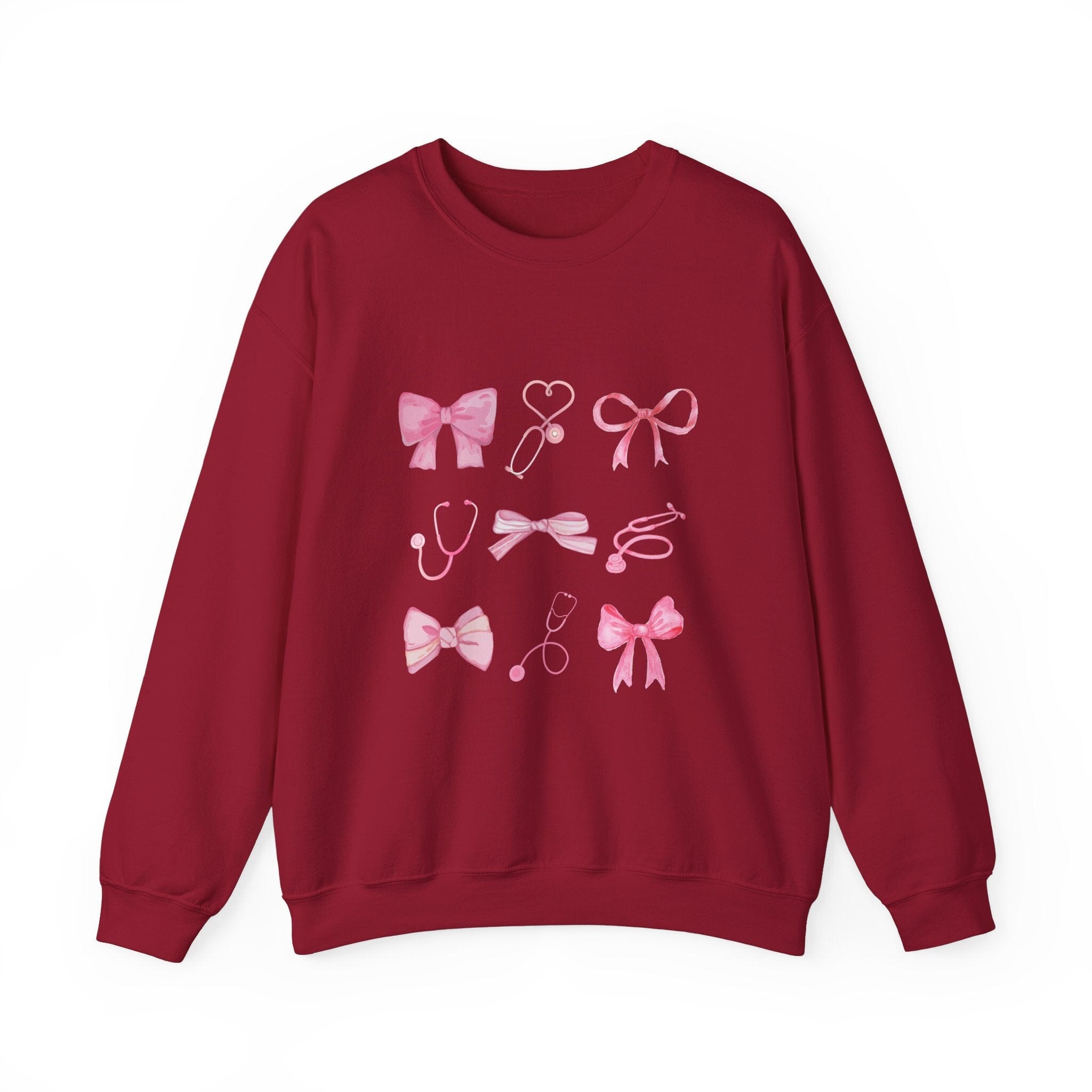 Coquette Bow Stethoscope Graphic Crewneck Sweatshirt Printify Cardinal Red S 