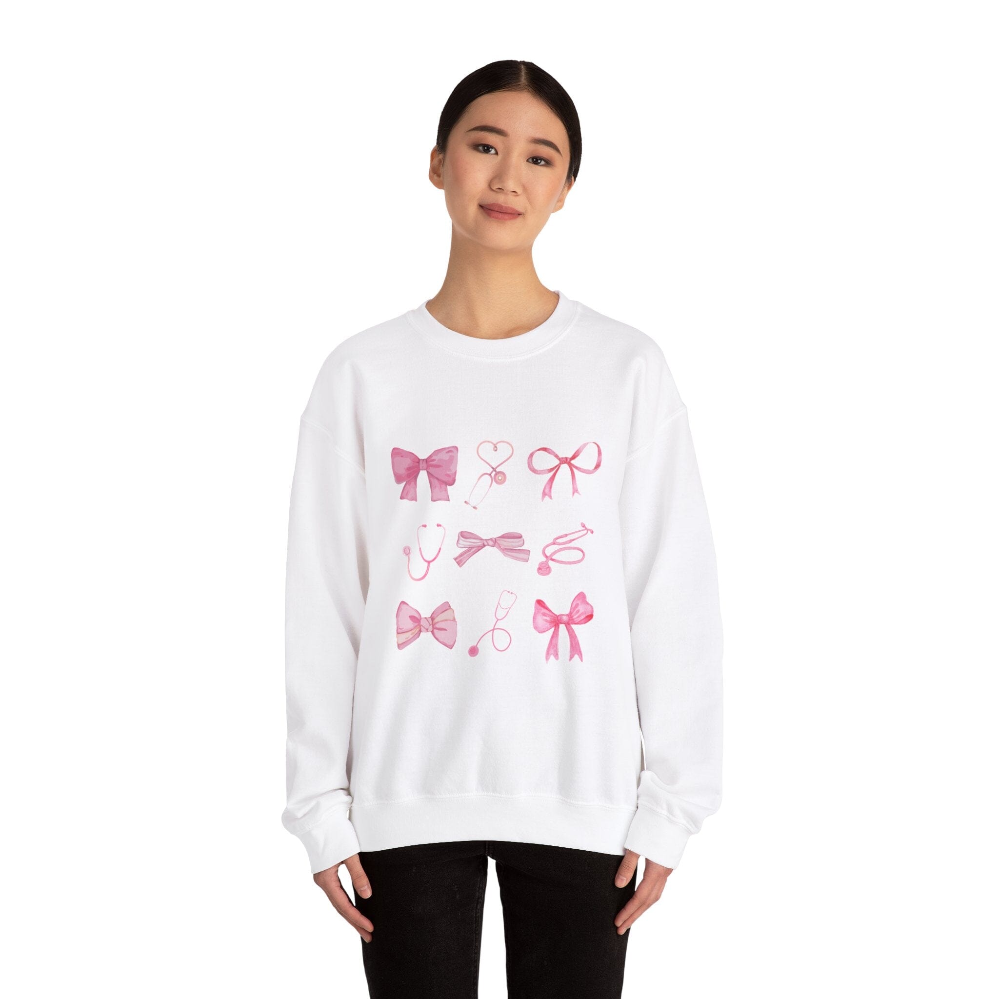 Coquette Bow Stethoscope Graphic Crewneck Sweatshirt Printify 