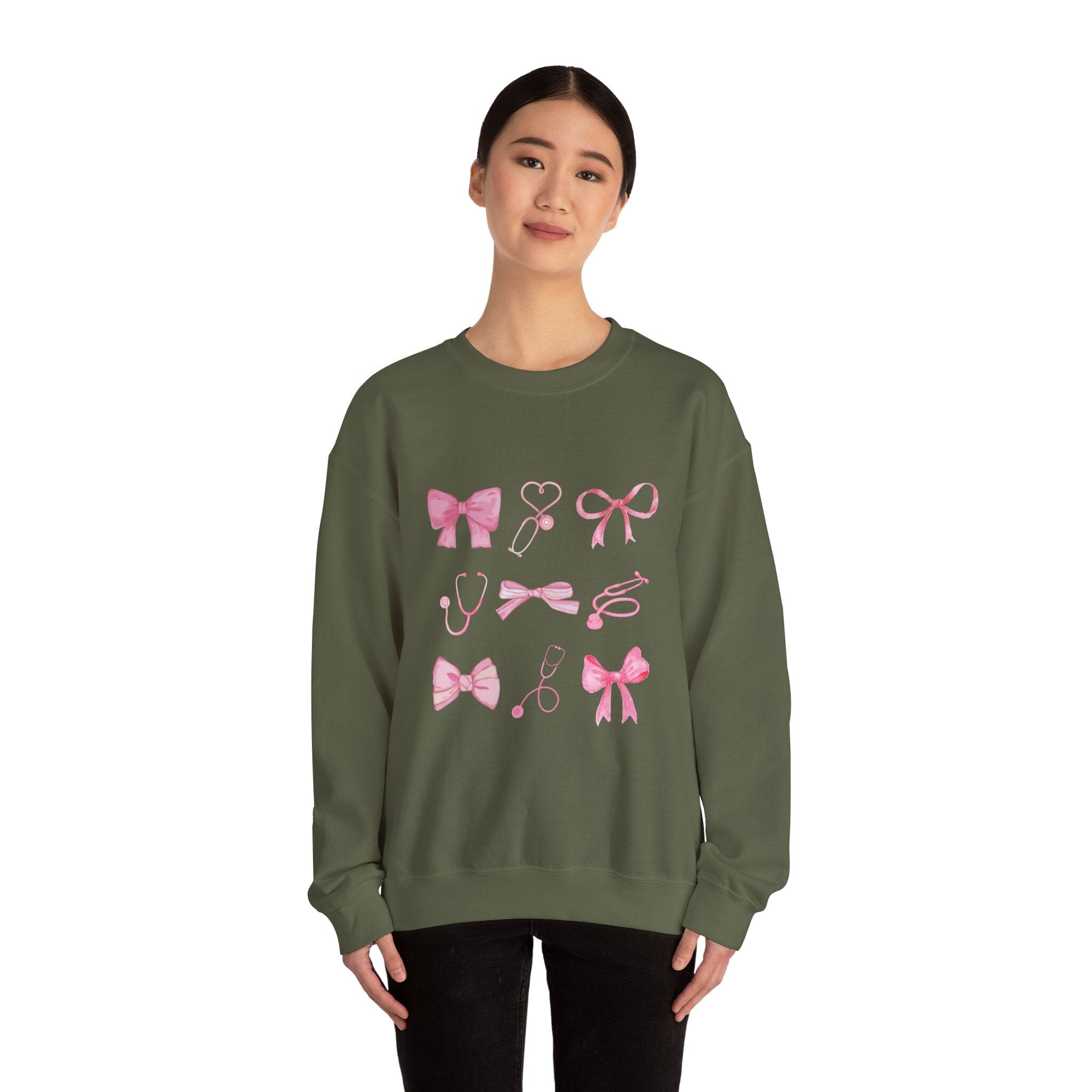 Coquette Bow Stethoscope Graphic Crewneck Sweatshirt Printify 