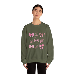 Coquette Bow Stethoscope Graphic Crewneck Sweatshirt Printify 