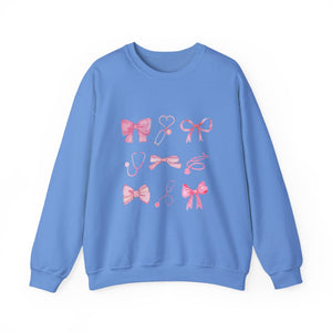 Coquette Bow Stethoscope Graphic Crewneck Sweatshirt Printify Carolina Blue S 