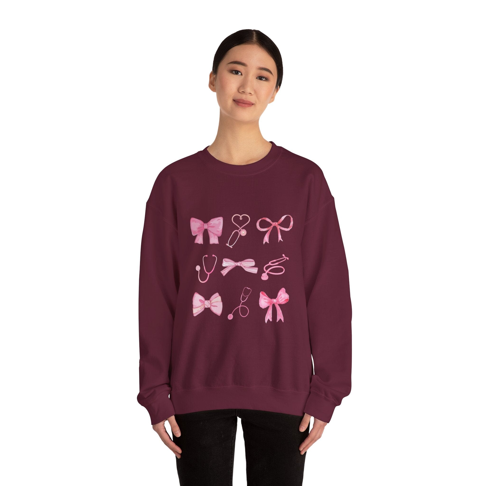 Coquette Bow Stethoscope Graphic Crewneck Sweatshirt Printify 