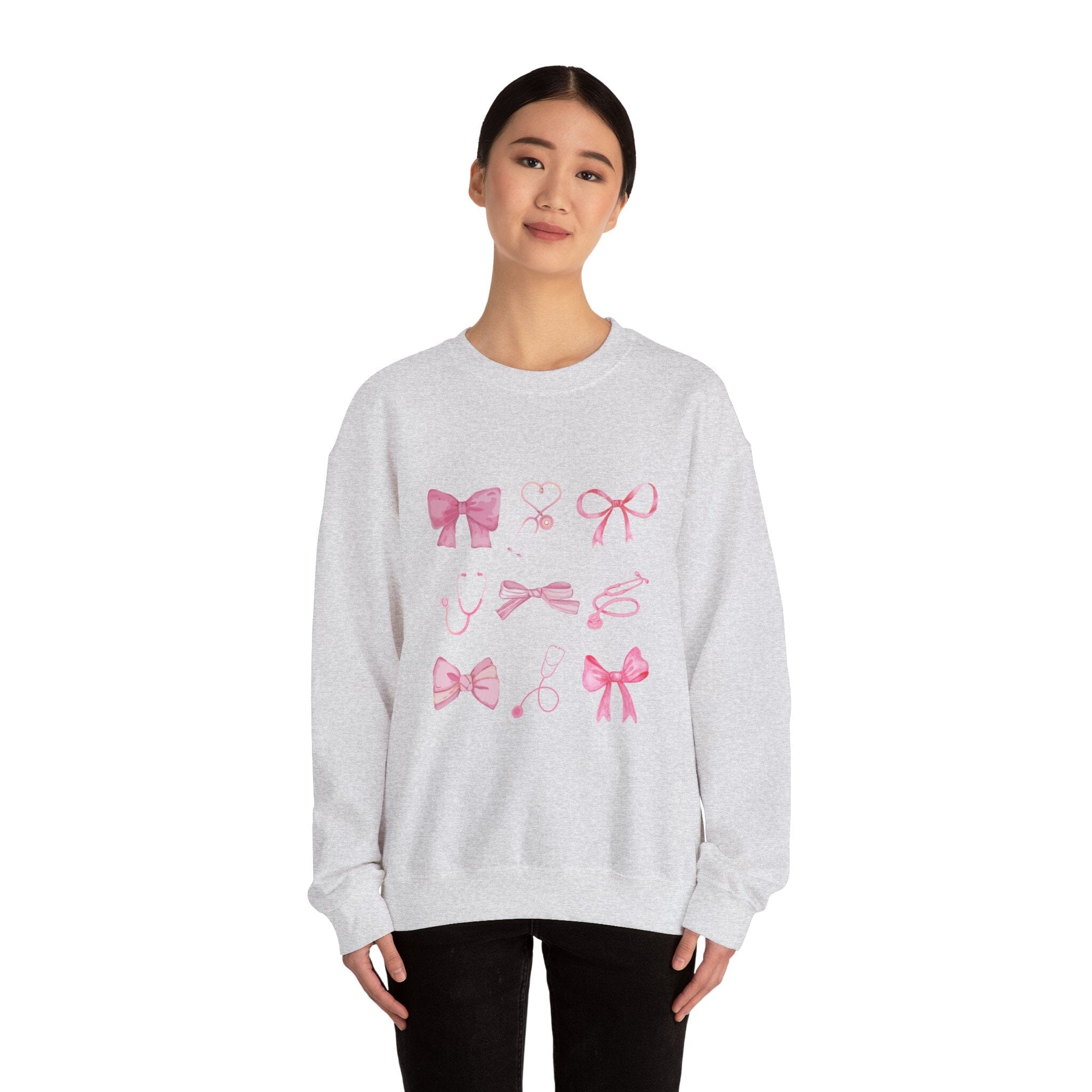 Coquette Bow Stethoscope Graphic Crewneck Sweatshirt Printify 