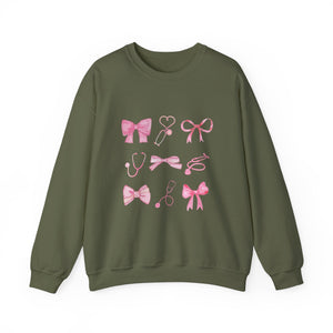 Coquette Bow Stethoscope Graphic Crewneck Sweatshirt Printify Military Green S 