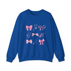 Coquette Bow Stethoscope Graphic Crewneck Sweatshirt Printify Royal S 