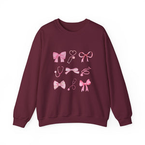 Coquette Bow Stethoscope Graphic Crewneck Sweatshirt Printify Maroon S 