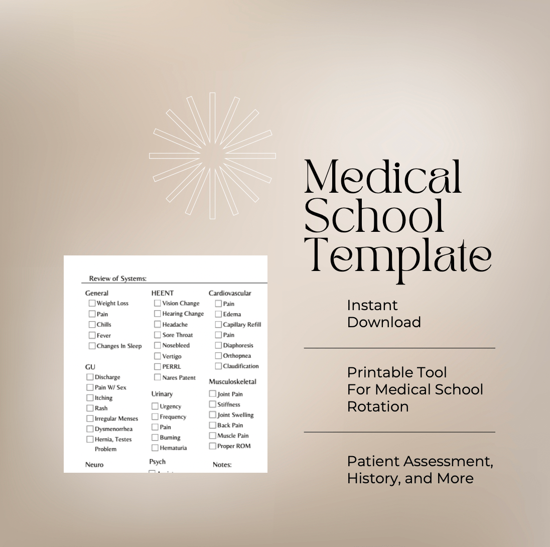 Digital Download Medical School Patient Assessment Template Digital Artwork Aesthetic Nursing Journals 