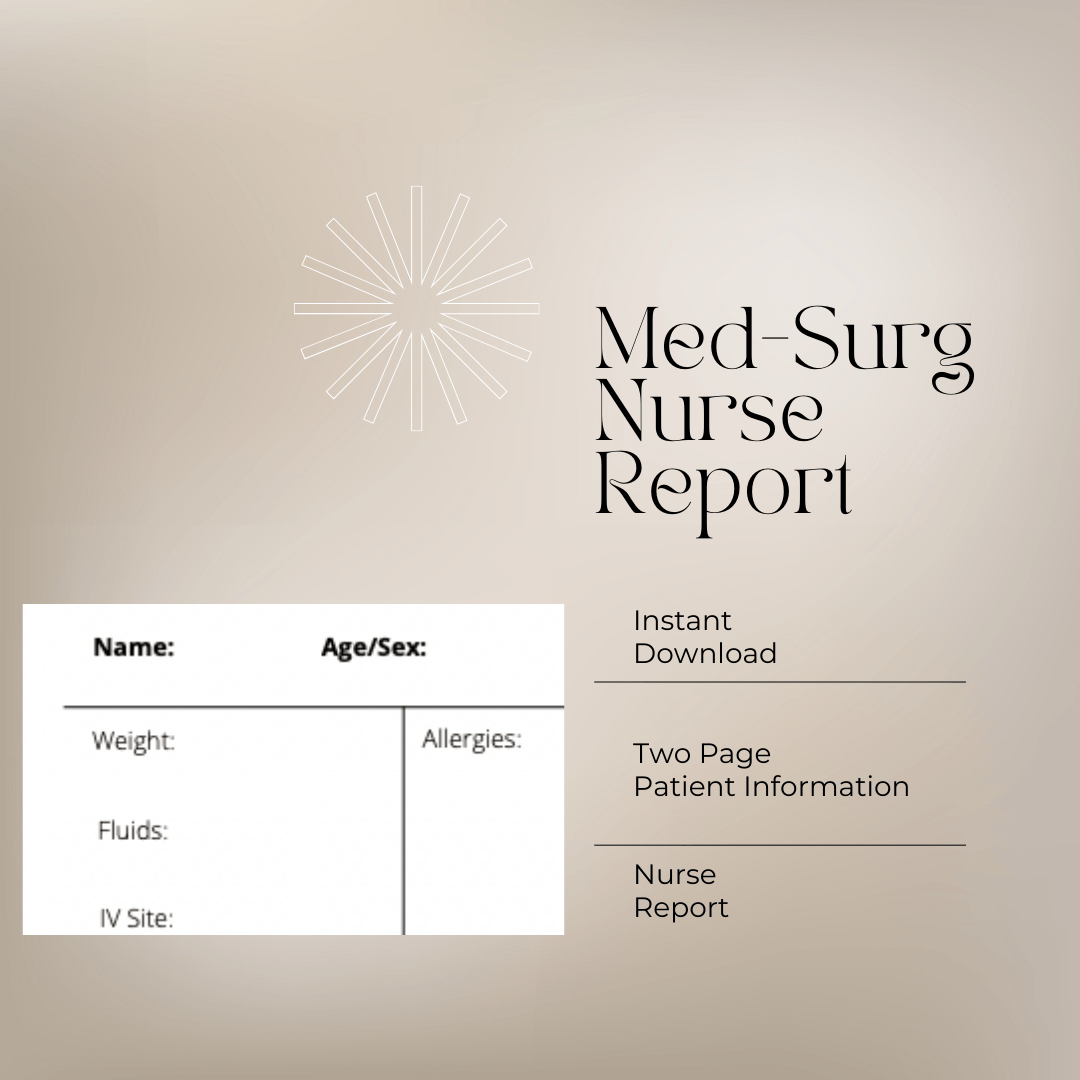 Digital Download Nurse Report Template Medical Surgical Unit Digital Artwork Aesthetic Nursing Journals 